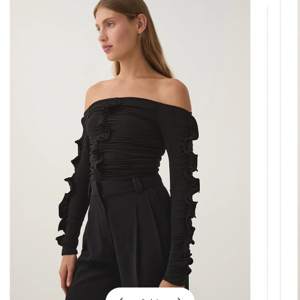 Aje Black Ruched Cut-Out Sleeve Blouse - Picture 2 of 7